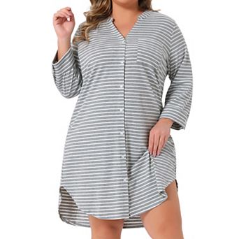 Plus Size Women's Button Down Sleepshirt Soft Pajamas Dress V Neck 3/4 Sleeve Nightgown Nightdress