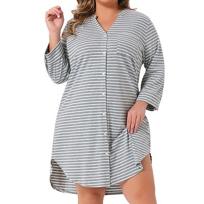 Plus Size Women's Button Down Sleepshirt Soft Pajamas Dress V