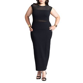 ELOQUII Women's Plus Size Cap Sleeve Mesh Midi Dress