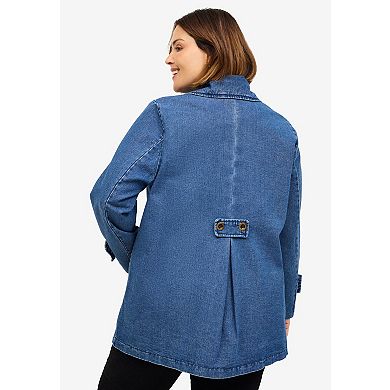 ellos Women's Plus Size Button Front Denim A-Line Jacket