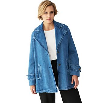 Ellos Plus Size Button Front A-Line Jacket