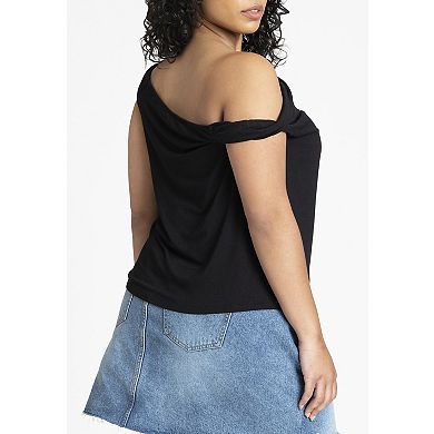 ELOQUII Women's Plus Size Asym Twist Sleeve Top
