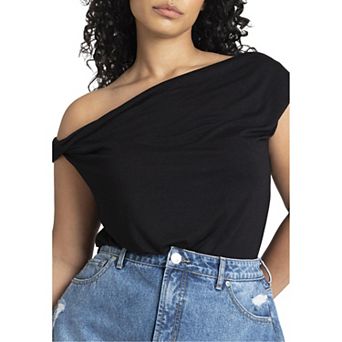 ELOQUII Women's Plus Size Asym Twist Sleeve Top