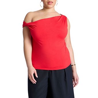 ELOQUII Women's Plus Size Asym Twist Sleeve Top