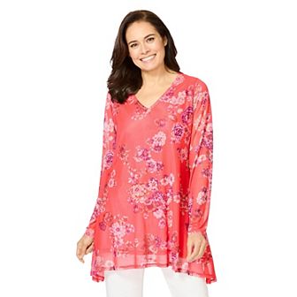 Woman Within Plus Size High-Low Miracle Mesh Tunic