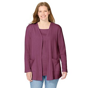 Woman Within Plus Size Two-Pocket Ribbed Cardigan