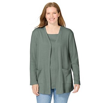 Woman Within Plus Size Two-Pocket Ribbed Cardigan