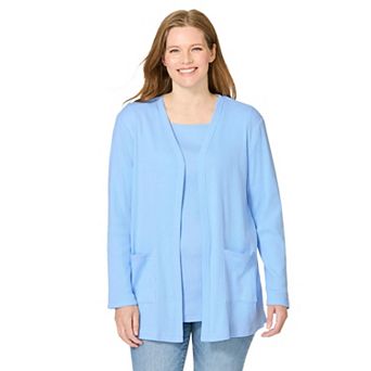 Woman Within Plus Size Two-Pocket Ribbed Cardigan