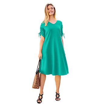Jessica London Women's Plus Size Tie Sleeve Midi Dress