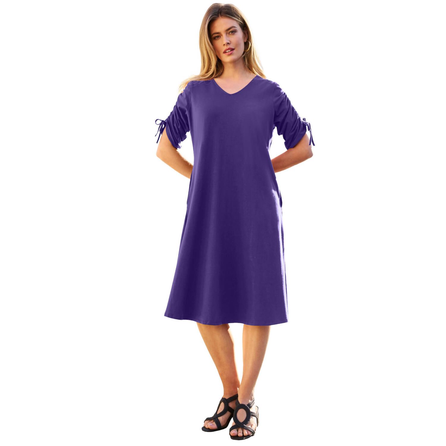 Женские платья Jessica London Plus Size Stretch Cotton Tie Sleeve Midi Dress