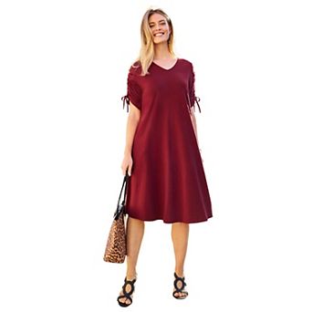 Jessica London Women's Plus Size Tie Sleeve Midi Dress
