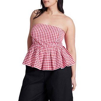 ELOQUII Women's Plus Size Gingham Peplum Top