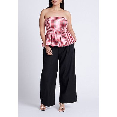 ELOQUII Women's Plus Size Gingham Peplum Top