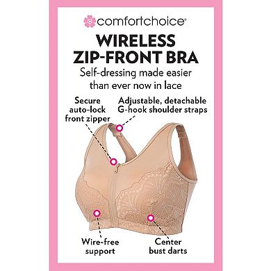 Comfort Choice Women's Plus Size Zip-Front Lace Lounge Bra