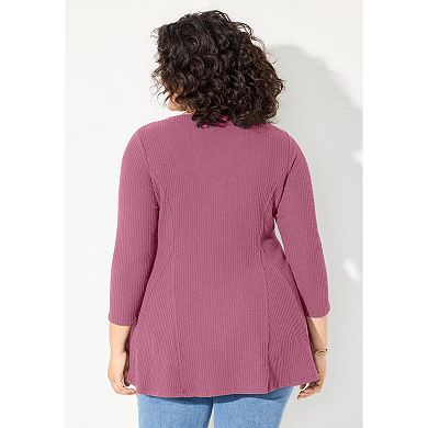 Catherines Women's Plus Size Waffle Knit Lace Trim Tunic