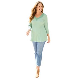 Catherines Women's Plus Size Waffle Knit Lace Trim Tunic