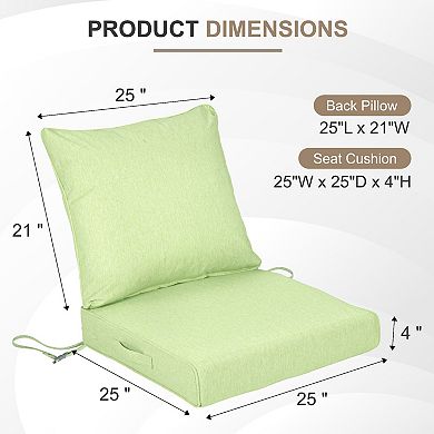 Aoodor 25x25 Inch Outdoor Deep Seat Cushion Set with Adjustable Straps and Waterproof, Set of 2