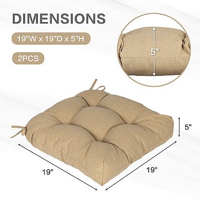 Aoodor 19x19x5 Inch Tufted Outdoor Chair Cushions with Waterproof and with Ties, Set of 2