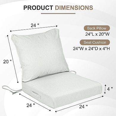 Aoodor 24x24 Inch Outdoor Deep Seat Cushion Set with Adjustable Straps and Waterproof, Set of 2