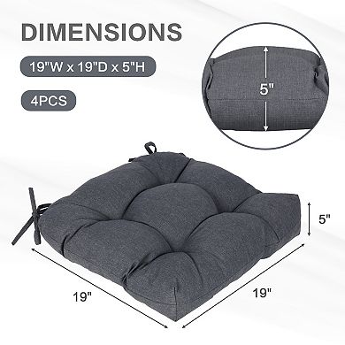 Aoodor 19x19x5 Inch Tufted Outdoor Chair Cushions with Waterproof and with Ties, Set of 4