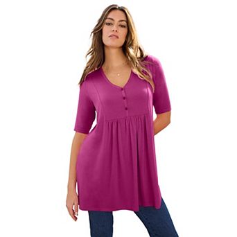 Roaman's Women's Plus Size Henley Tunic