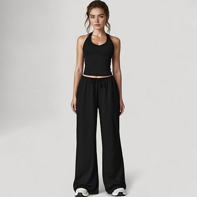 Women's Cropped Active Tank Top with Built-In Bra and Racerback Design