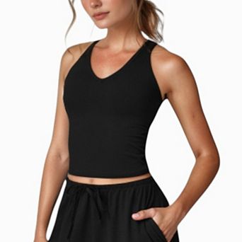 Women's Cropped Active Tank Top with Built-In Bra and Racerback Design