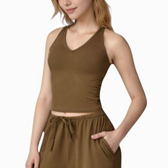 Women's Cropped Active Tank Top with Built-In Bra and Racerback Design