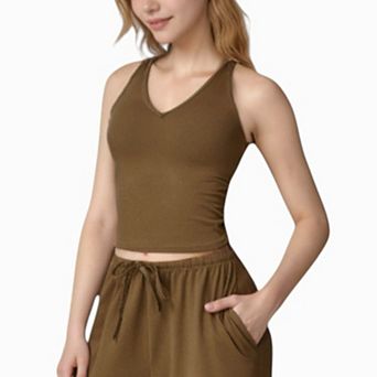 Women's Cropped Active Tank Top with Built-In Bra and Racerback Design