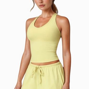 Women's Cropped Active Tank Top with Built-In Bra and Racerback Design