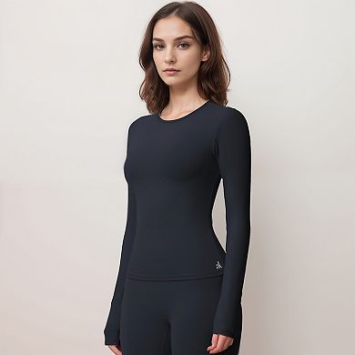 Women's Active Top with Crew Neckline Seamless Fitted Silhouette and Thumbhole Cuffs