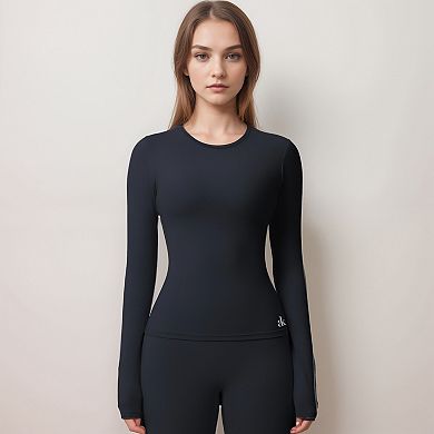 Women's Active Top with Crew Neckline Seamless Fitted Silhouette and Thumbhole Cuffs