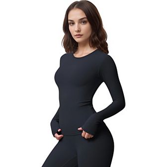 Women's Active Top with Crew Neckline Seamless Fitted Silhouette and Thumbhole Cuffs