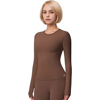Women's Active Top with Crew Neckline Seamless Fitted Silhouette and Thumbhole Cuffs