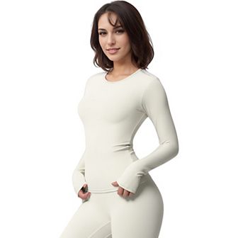 Women's Active Top with Crew Neckline Seamless Fitted Silhouette and Thumbhole Cuffs