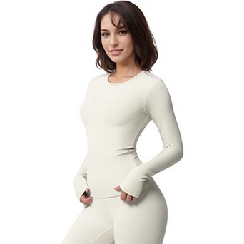 Women's Active Top with Crew Neckline Seamless Fitted Silhouette and Thumbhole Cuffs