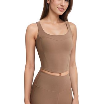 Women's Crop Tank Top with Contour Seams Wide Straps and Sculpting Stretch Performance Fabric