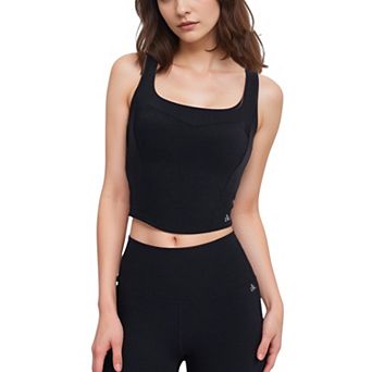 Women's Crop Tank Top with Contour Seams Wide Straps and Sculpting Stretch Performance Fabric