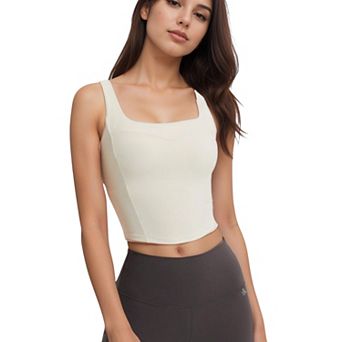 Women's Crop Tank Top with Contour Seams Wide Straps and Sculpting Stretch Performance Fabric