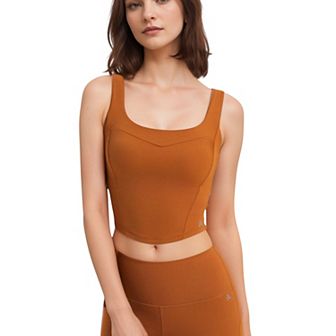 Women's Crop Tank Top with Contour Seams Wide Straps and Sculpting Stretch Performance Fabric