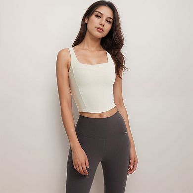 Women's Crop Tank Top with Contour Seams Wide Straps and Sculpting Stretch Performance Fabric