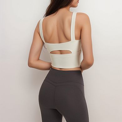 Women's Crop Tank Top with Contour Seams Wide Straps and Sculpting Stretch Performance Fabric