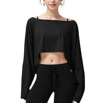 Women's Cropped Long Sleeve Pullover with Wide Boat Neck