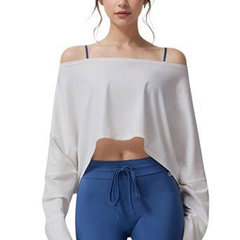 Women's Cropped Long Sleeve Pullover with Wide Boat Neck