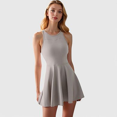 Women's High Neck Flowy Athletic Dress with Built-In Shorts