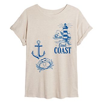 Juniors' East Coast Icons Collage Oversized Tee