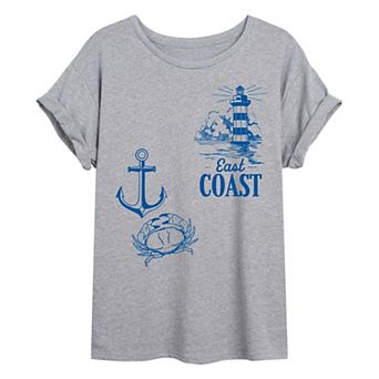 Juniors' East Coast Icons Collage Oversized Tee