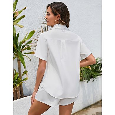 Two Piece Set for Women Short Sleeve Sets 2 Piece Tracksuit Casual Loose Fit Outfits with Pockets