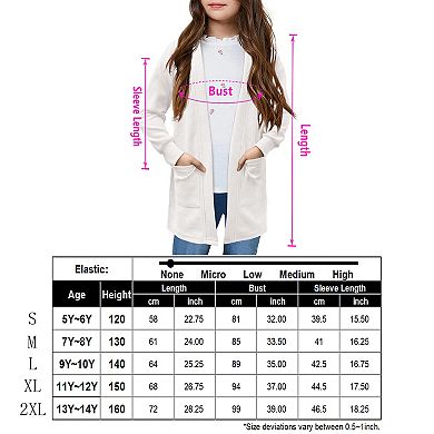 Girls Cardigan Knit Open Front Long Sleeve Sweaters Casual Outwear with Pockets for Kids