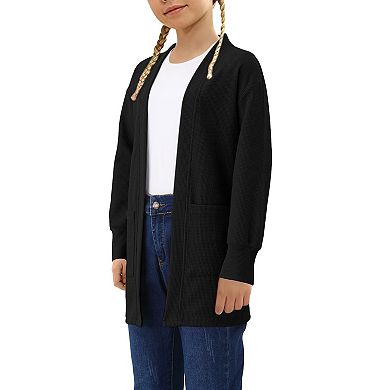 Girls Cardigan Knit Open Front Long Sleeve Sweaters Casual Outwear with Pockets for Kids